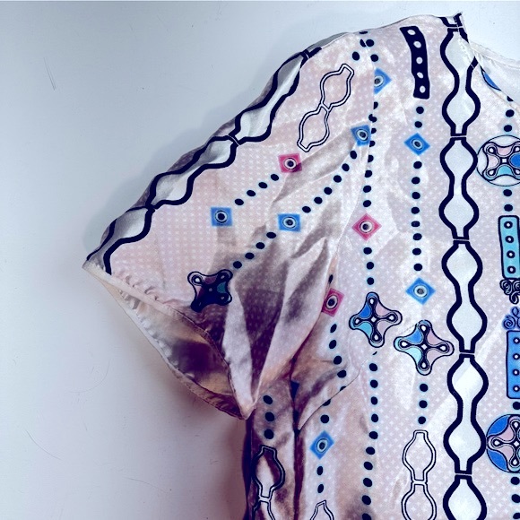 Peter Pilotto Pink Kia Blush Artsy Abstract 100% Silk Short Sleeve Shirt Size 6 - Picture 5 of 13